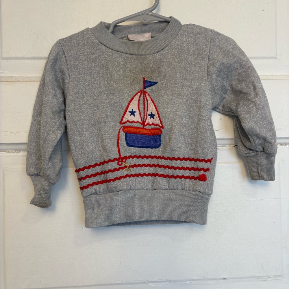 Gray Kids Vintage Embroidered Sailboat Sweater